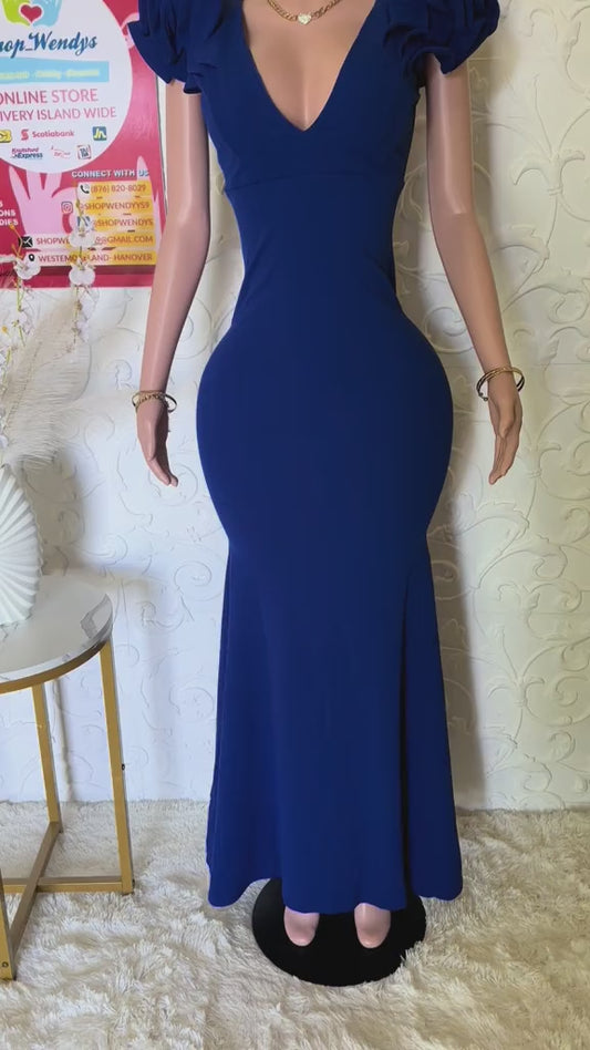 RUFFLE DETAIL COCKTAIL V-NECK MAXI DRESS