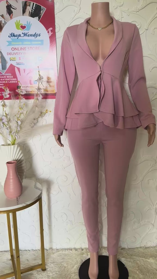 PEPLUM STYLE TWO PIECE PANTS OUTFIT
