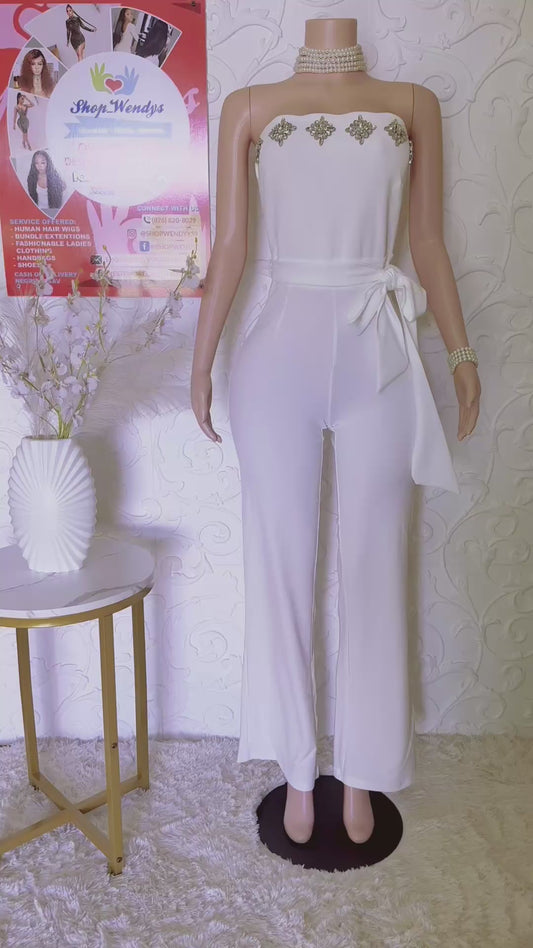 SPARKLING DIAMOND STONE TUBE TOP JUMPSUIT