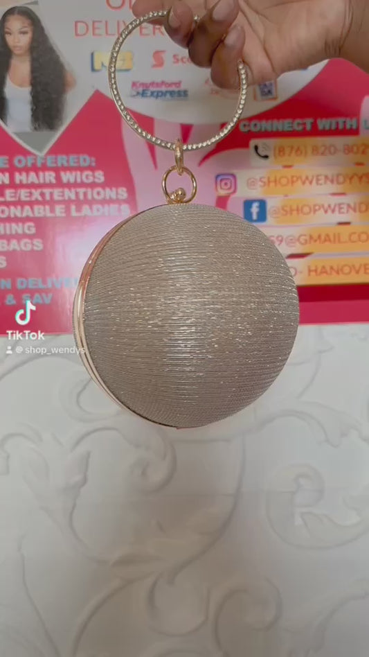 SPARKLY GOLD ROUND BALL DESIGN EVENING PURSE
